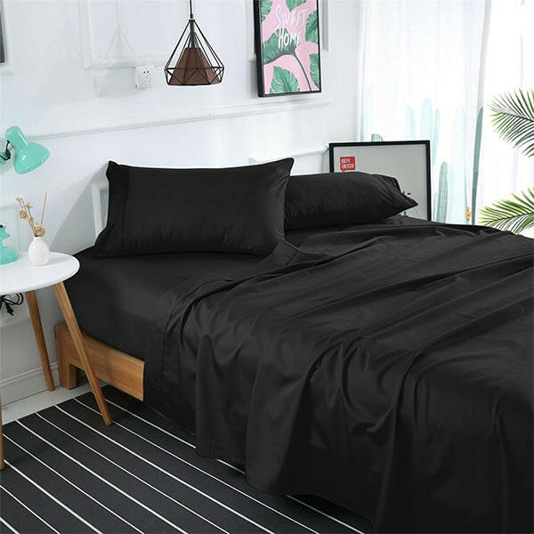 Black Solid Bed Sheet Set - THE LINEN COMPANY