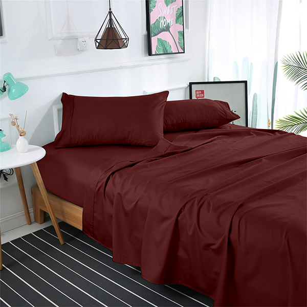 The Linen Company Bedding Flat Sheet Set / Twin Burgundy Solid Bed Sheet Set Burgundy Solid Bed Sheet Set | Bedding | The Linen Company