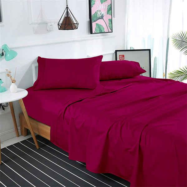 The Linen Company Bedding Flat Sheet Set / Twin Magenta Pink Solid Bed Sheet Set