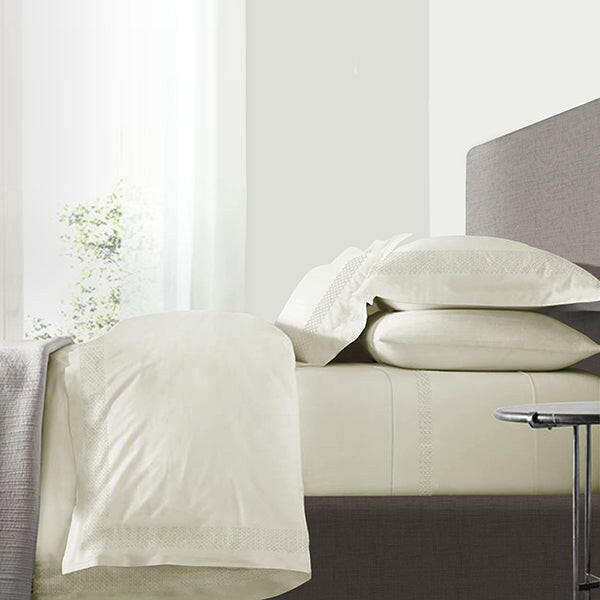 The Linen Company Bedding Queen Linen 750 Supima Wood Work Duvet Cover Set