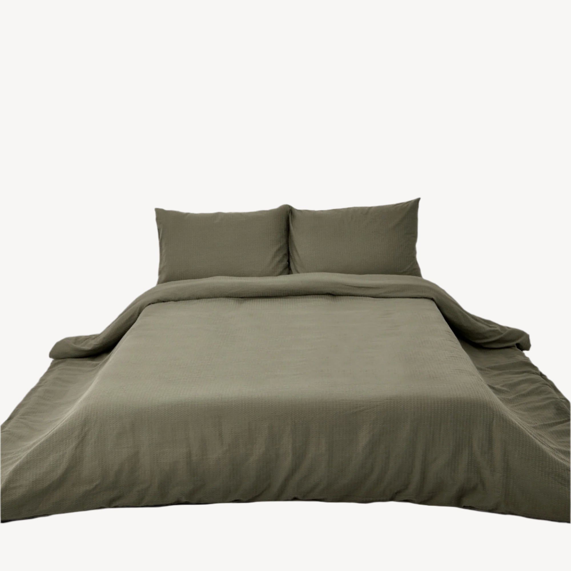 Olive Green Waffle Duvet Cover Set-Luxe Edition