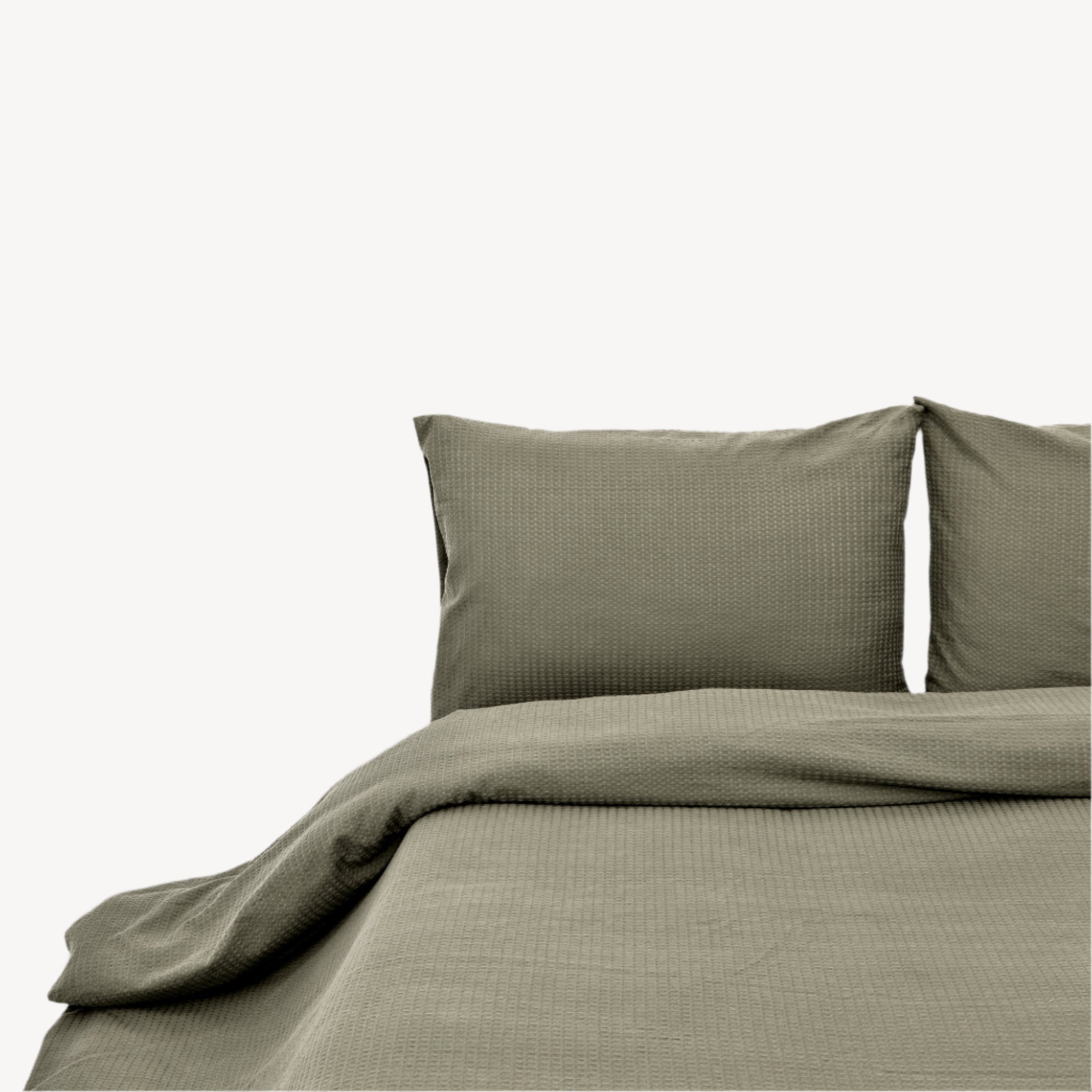 Olive Green Waffle Duvet Cover Set-Luxe Edition