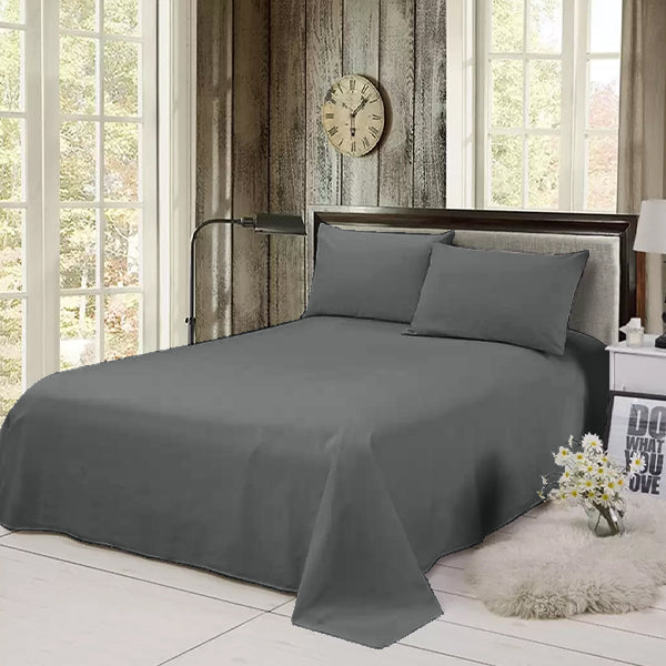 The Linen Company Bedding Flat Sheet Set / Single Charcoal Solid Bed Sheet Set