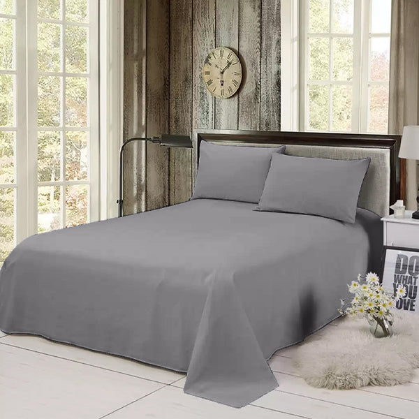 The Linen Company Bedding Flat Sheet Set / Single Grey Solid Bed Sheet Set Grey Solid Bed Sheet Set | Bedding | The Linen Company
