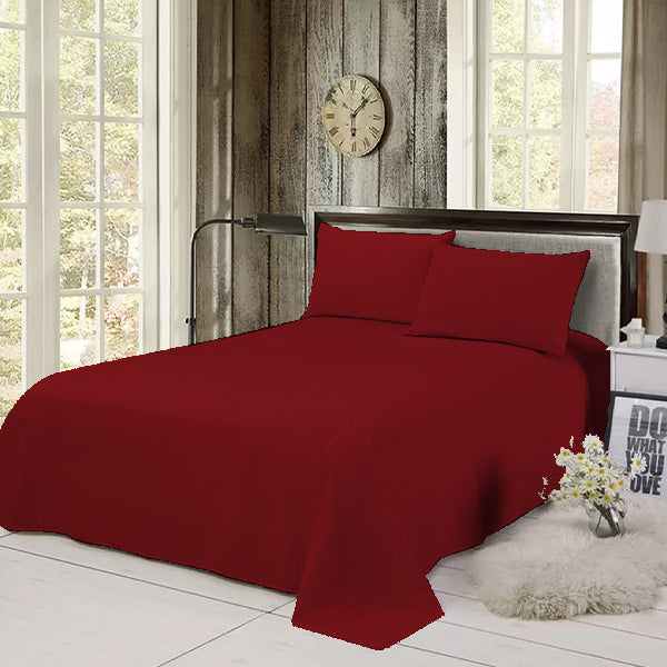 The Linen Company Bedding Flat Sheet Set / Single Maroon Solid Bed Sheet Set