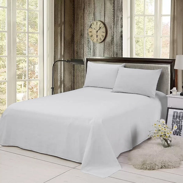 The Linen Company Bedding Flat Sheet Set / Single White Solid Bed Sheet Set