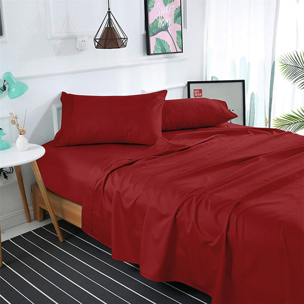 The Linen Company Bedding Maroon Solid Bed Sheet Set