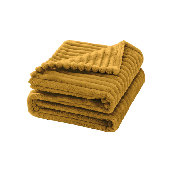 The Linen Company Bedding Mustard Microfiber Plush Striped Blanket