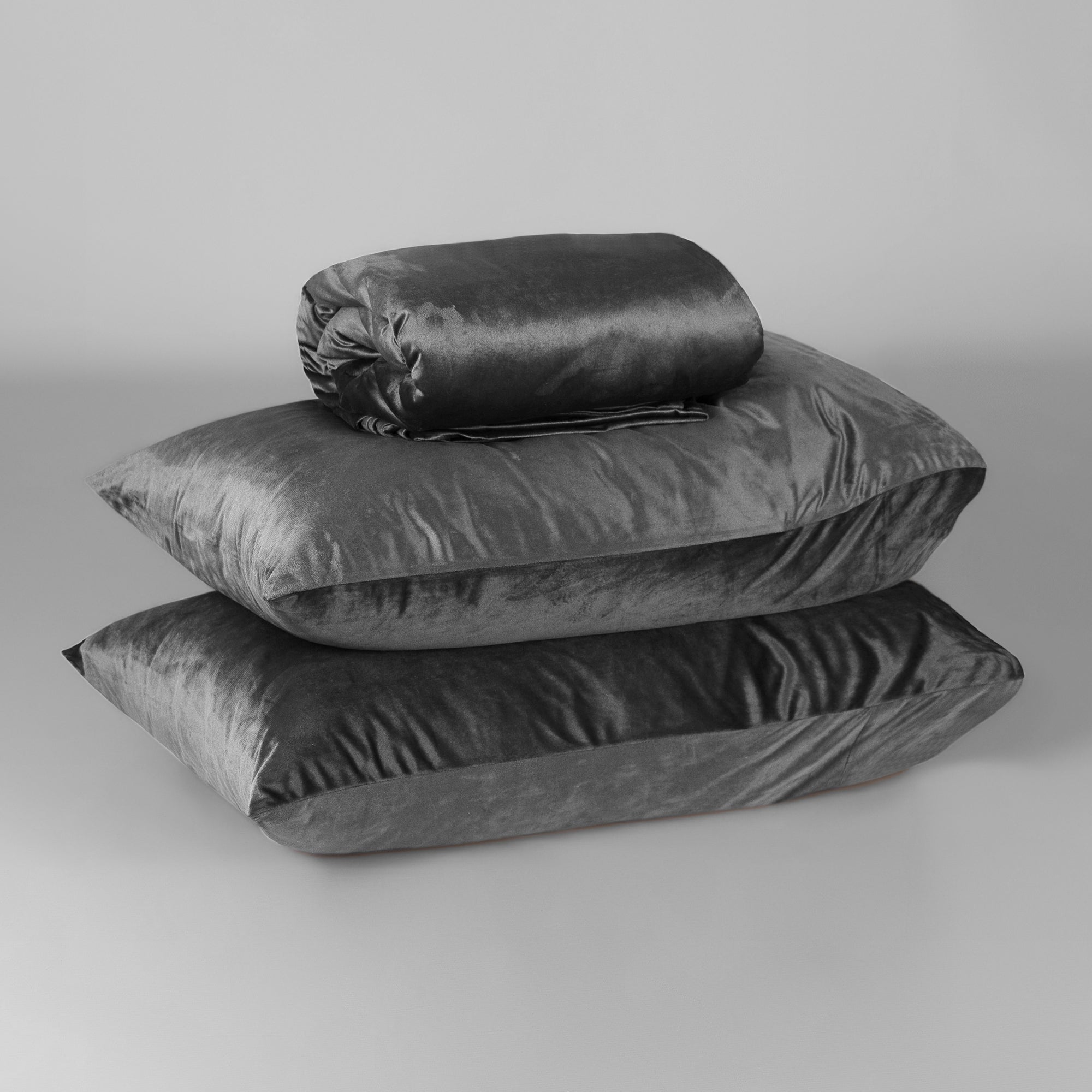 The Linen Company Bedding Mystic Grey Velvet Fitted Sheet Set