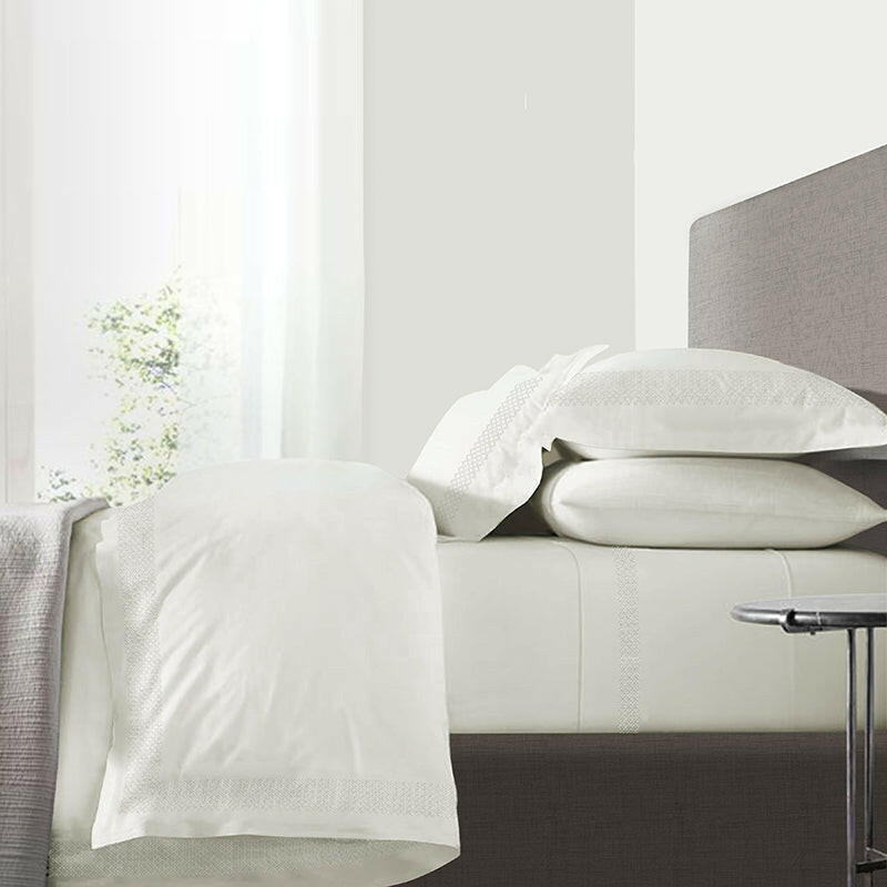 The Linen Company Bedding Queen Ivory 750 Supima Wood Work Duvet Cover Set