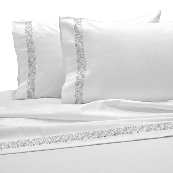 The Linen Company Bedding Queen White 1000 Supima Swirls Bed Sheet Set