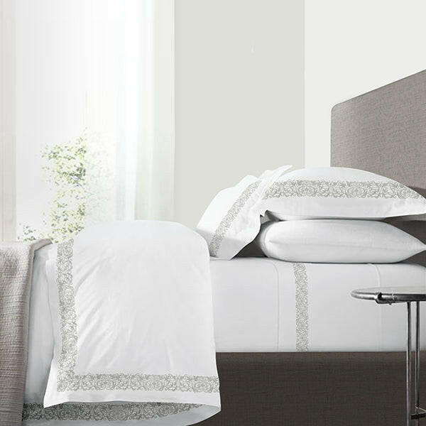 The Linen Company Bedding Queen White 1000 Supima Swirls Duvet Cover Set