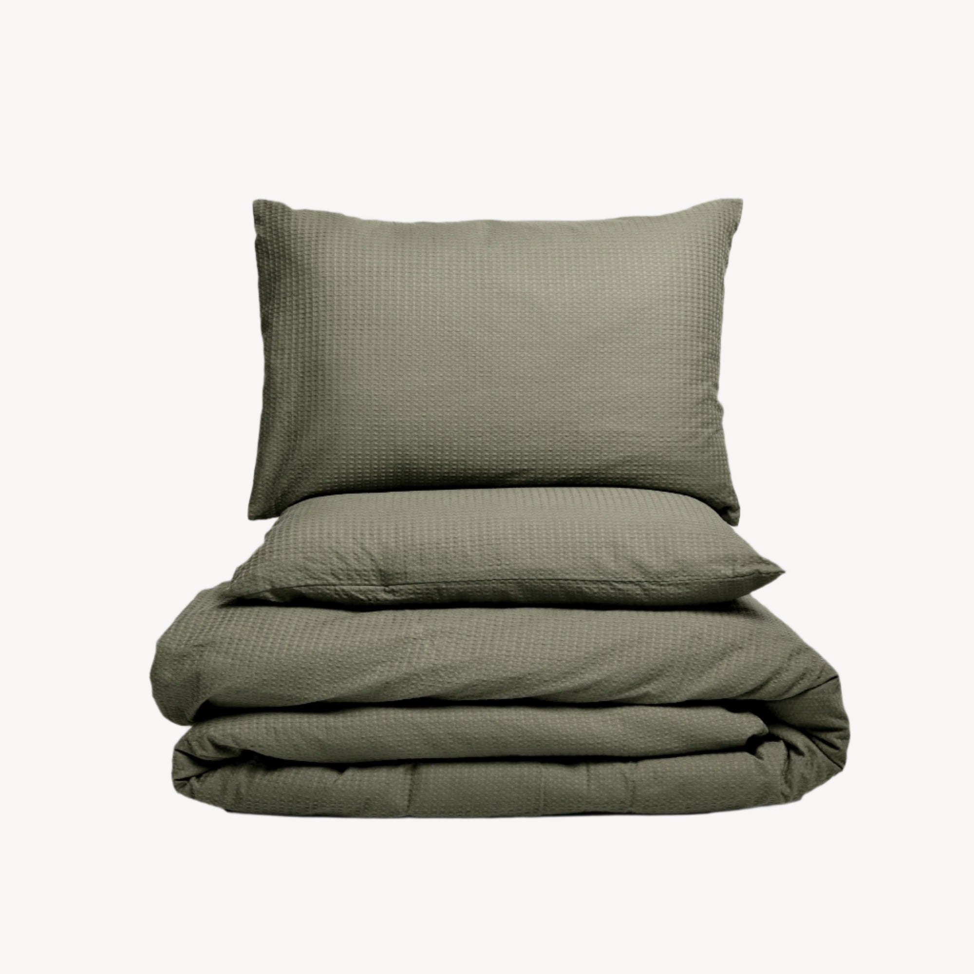Olive Green Waffle Duvet Cover Set-Luxe Edition