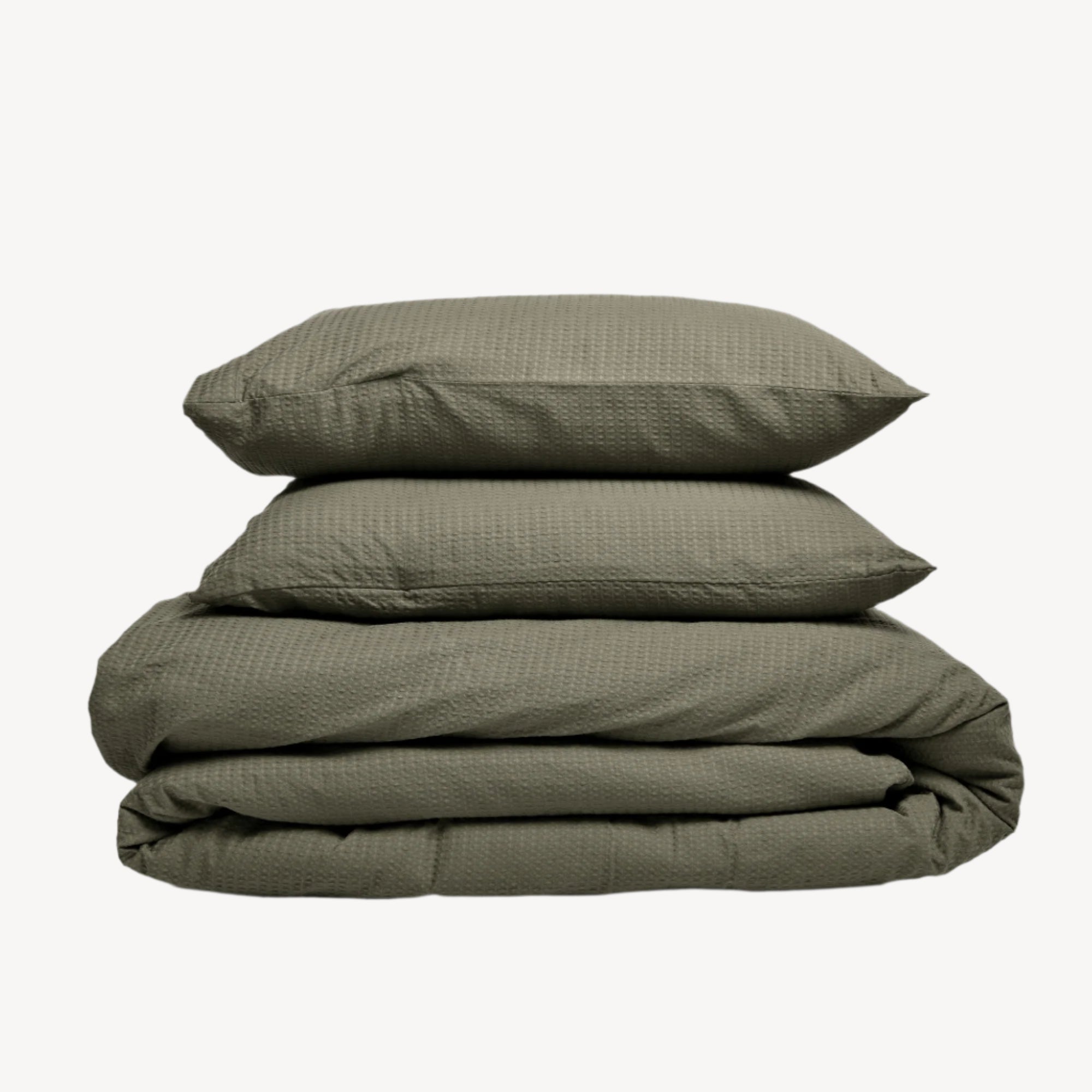Olive Green Waffle Duvet Cover Set-Luxe Edition